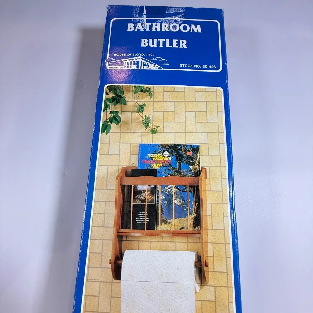 VTG House of Lloyd Bathroom Butler Wood Wall Mount Magazine Rack TP Holder Brown